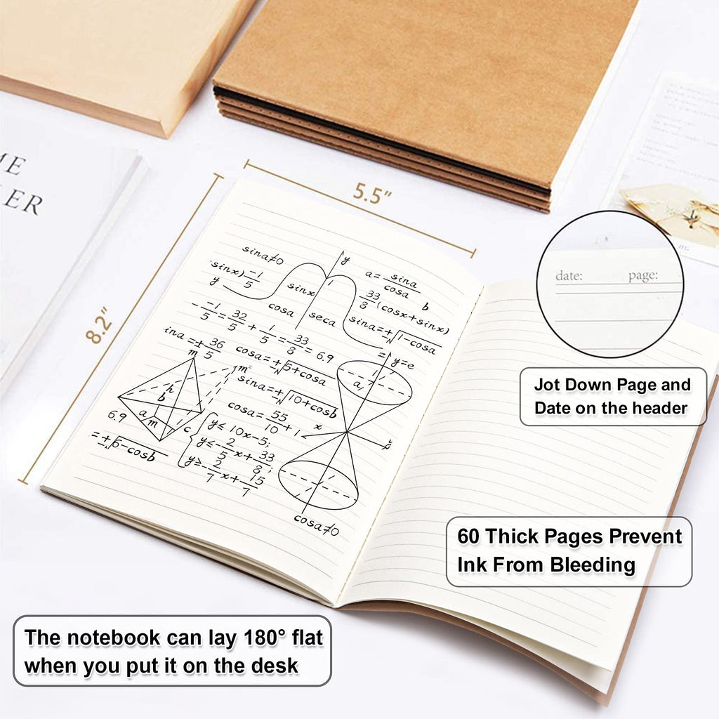 feela 15 Pack A5 Kraft Notebooks, 60 Lined Blank Pages Travel Journal Bulk, Soft Cover Notebooks for Women Girls Students, Making Plans Writing Memos Office School Supplies, 8.3 X 5.5 in