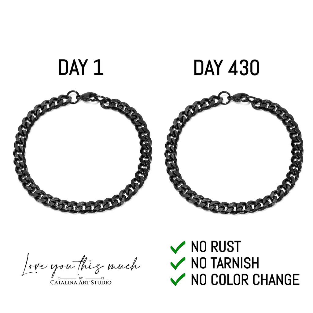 Love You This Much Stepped Up Dad Cuban Link Bracelet, Gifts for Stepfather, Birthday Gifts for Stepdad, Christmas Gift Ideas for Step Dad (Onyx Black, Stainless Steel)