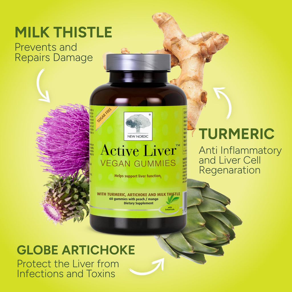New Nordic Active Liver Gummies, Milk Thistle, Artichoke & Turmeric Supplement, Natural Peach & Mango Flavor, Sugar Free & Vegan, 60 Count (Pack of 3)