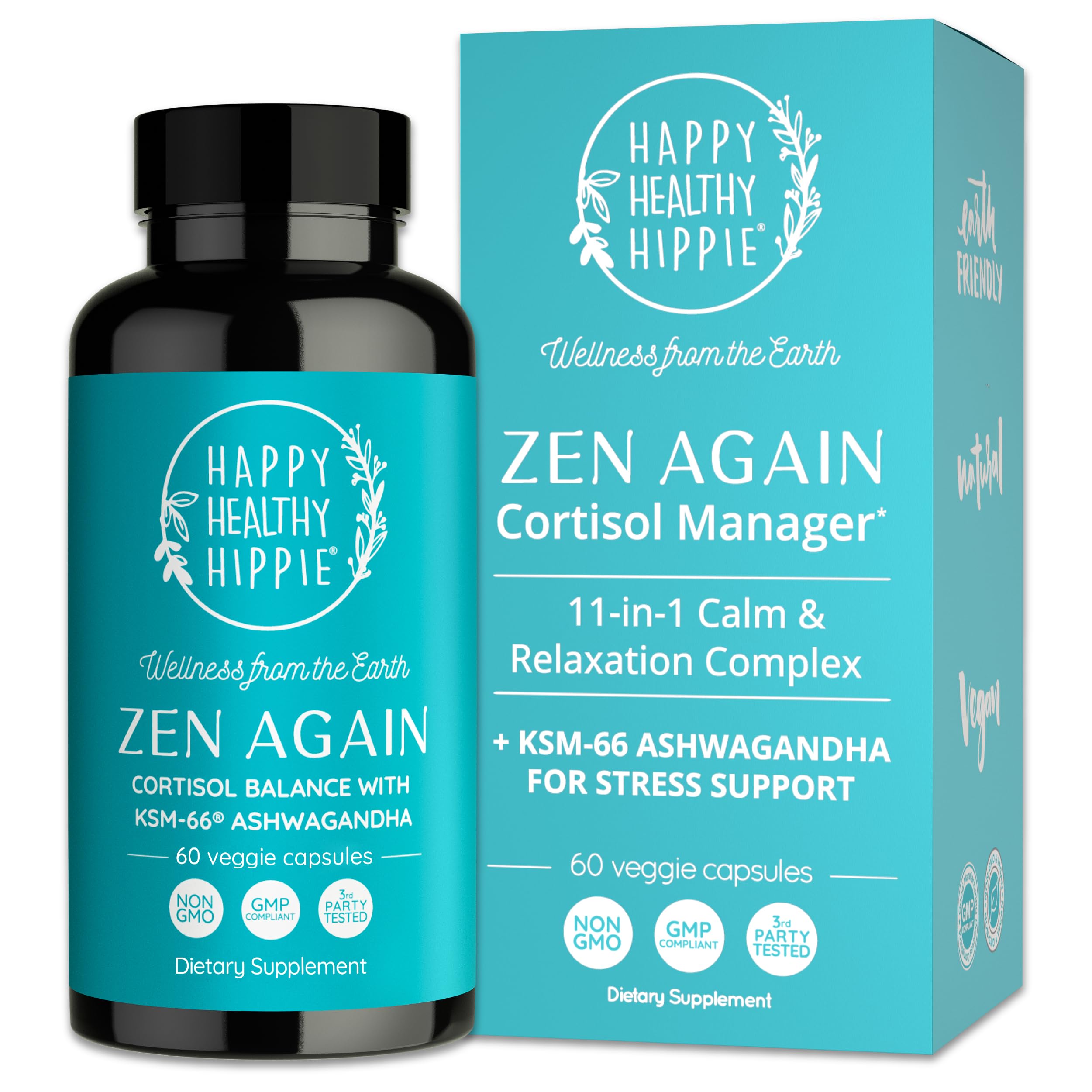 Zen Again Cortisol Manager with Ashwagandha KSM-66® | Cortisol Supplements for Women | 11-in-1 Complex | Natural Stress Support Supplement with L-Theanine, Rhodiola & Magnesium | Vegan, 60 Ct