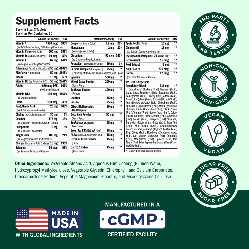 Vegan Multivitamin for Men and Women with Vitamins, Chelated Minerals, Vitamin D, B12, C, A & Zinc for Energy, Focus and Immune Health – Premium Womens and Mens Multivitamins & Multiminerals – 90 Tabs