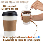 FMP Brands 500 Pack Kraft Coffee Cups Sleeves Disposable Bulks, Durable Corrugated Cardboard Cup Sleeves for 12-24 oz Cups, Beverage Insulator and Hand Protection for Hot/Cold Drinks