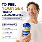 VCCVBB NAD+ Supplement 500mg - Nicotinamide Riboside for Cellular Energy & Mitochondrial Health, NAD Plus Boosting Support Healthy Aging, Stamina & Vitality for Women & Men - 60 Capsules