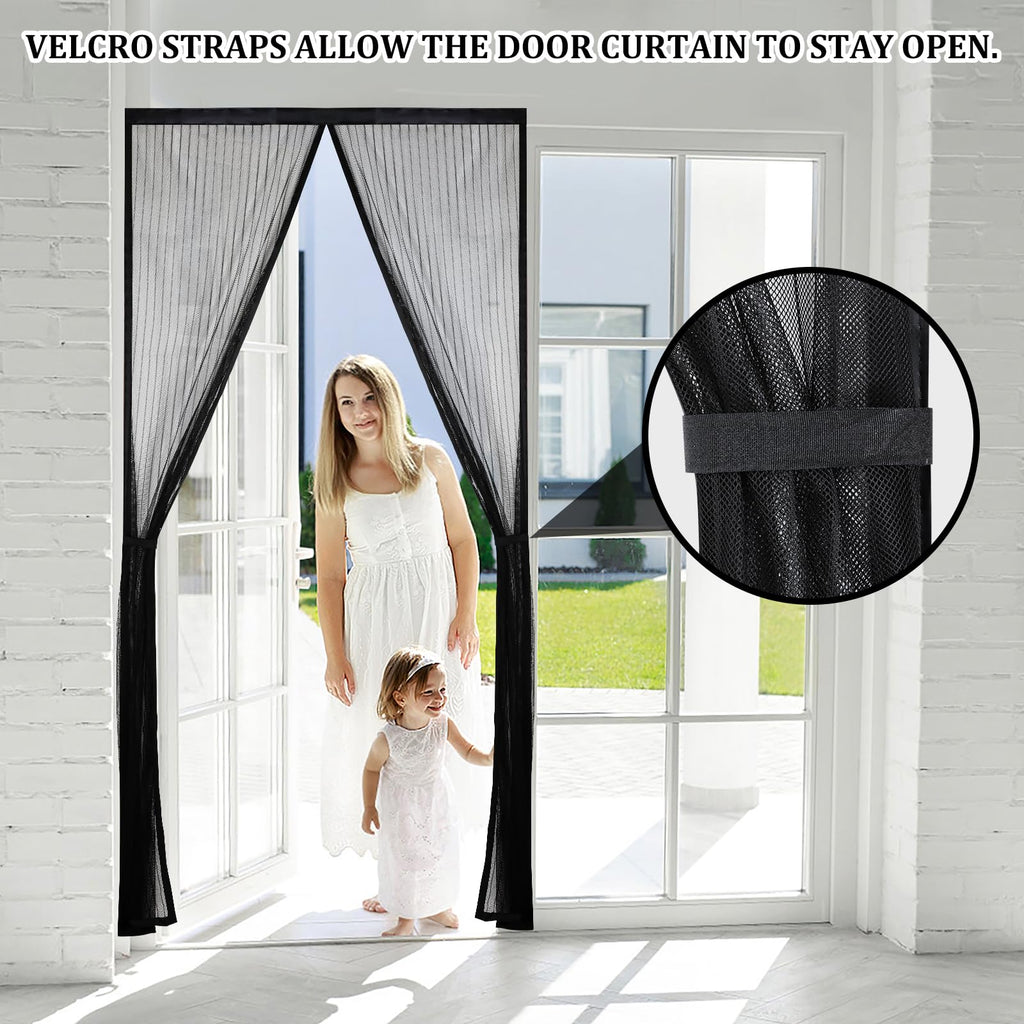 Magnetic Screen Door - Self Sealing, Heavy Duty, Hands Free Mesh Partition Keeps Bugs Out Let Breeze in- Pet and Kid Friendly - Keep Open Feature (Black, Fit Door Size 38 x 82 Inch)