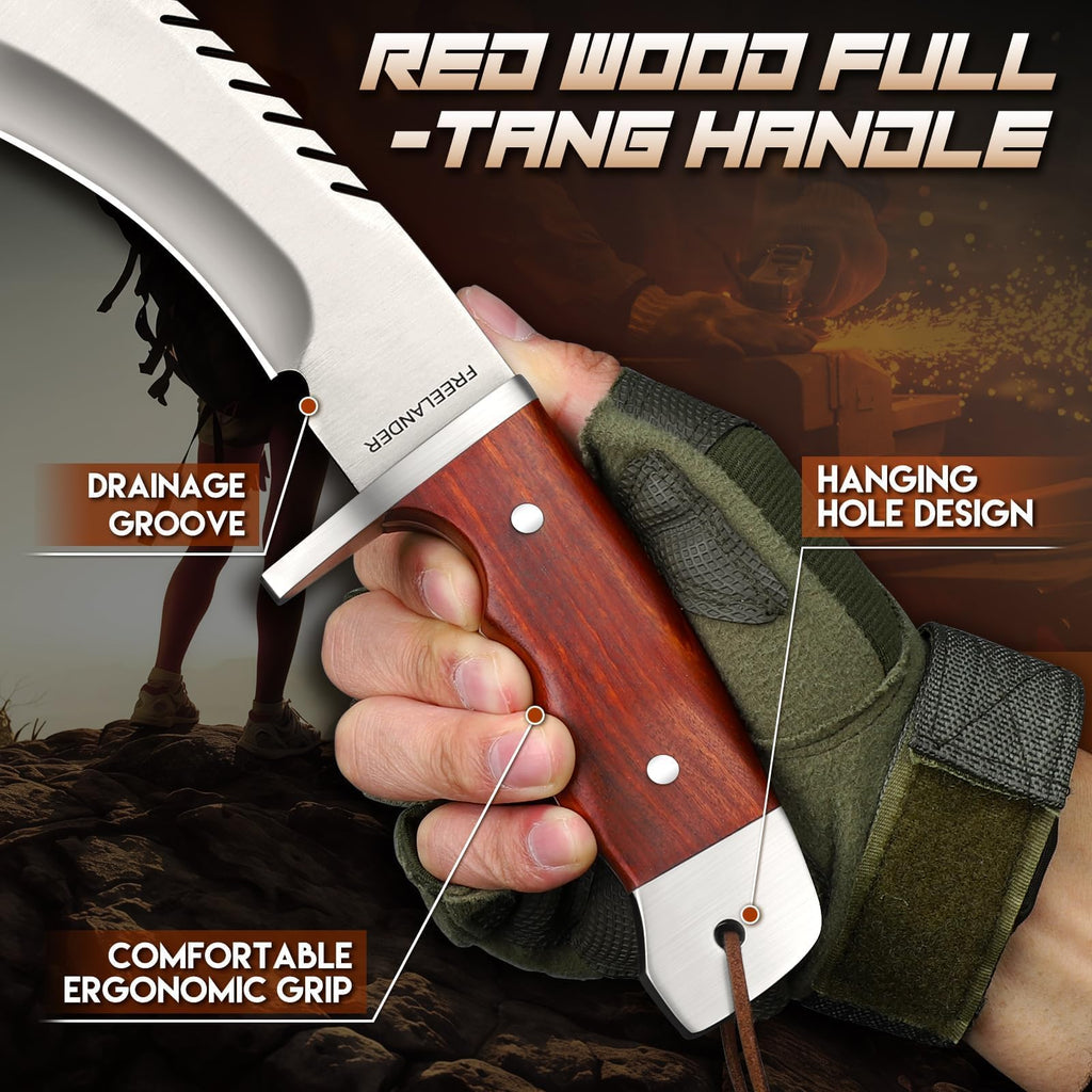 Freelander Full Tang Kukri Machete Knife with Leather Sheath for Yard Work
