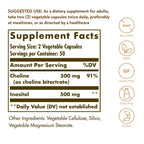 Solgar Choline/Inositol 500 mg/500 mg, 100 Vegetable Capsules - Energy Metabolism, Liver Health, Essential for Brain & Nerve Function - Non-GMO, Vegan, Gluten Free, Dairy Free, Kosher - 50 Servings