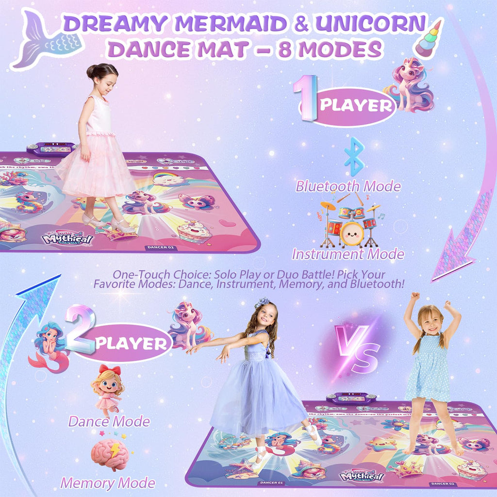 Extra Large Dance Mat for Kids, Rechargeable Electronic Dance Mats Toy with Light-up 12 for Girls, Pink Dance Pad Challenge Games Christmas Birthday Gifts Ideas for Kid Ages 3-12