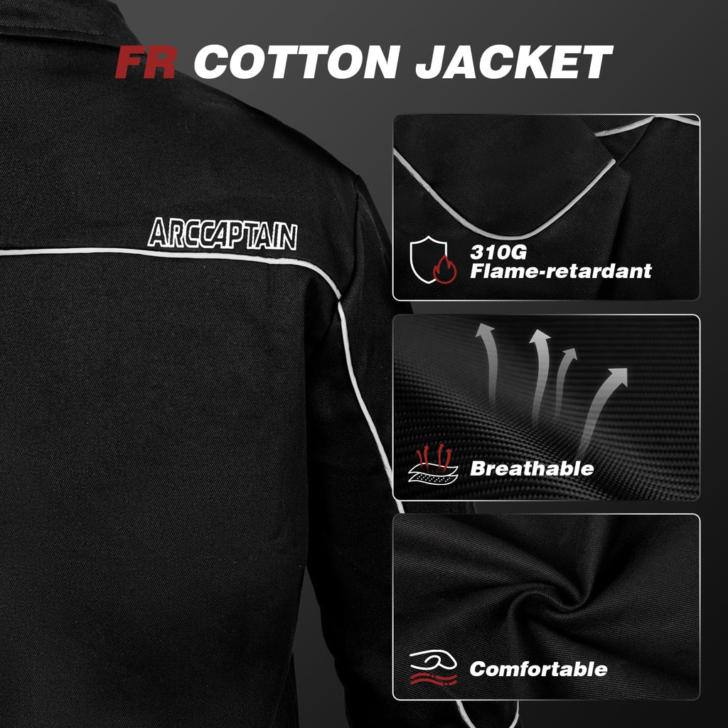 ARCCAPTAIN Welding Jacket, 11oz Flame Resistant (FR) Cotton Welding Jackets for Men and Women, Durable Welder Jackets With 4 Multi-purpose Pockets for Welder's Work, Cutting and Grinding