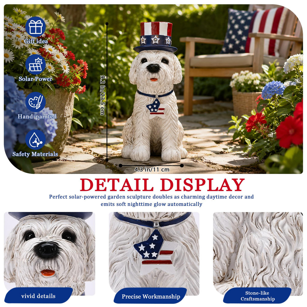 Nacome Solar Dog Garden Statue: American Flag Figurine for Patriotic Outdoor Lawn Porch Patio Yard Decorations - Gifts for Mom Grandma Women