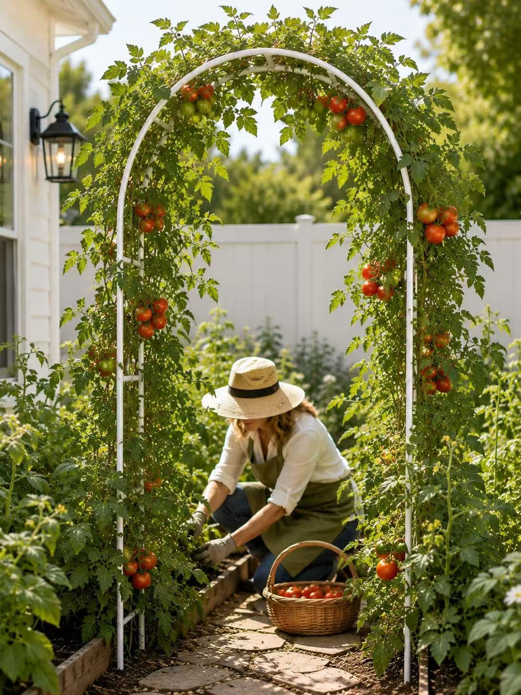 Adorox Metal Garden Arch Trellis for Climbing Plants 7.8ft Outdoor Arch Wedding Halloween Christmas Vine Trellis Pumpkin Archway Assemble Freely 2 Sizes White