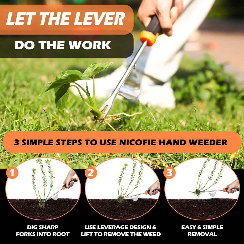Nicofie 2025 Hand Weeder Tool, Rubber Handle Manual Weeder Puller Tool, Uprooting Weeding Tools, Crack Weeder Crevice, 4 Teeth Weeding Tool, Weeding Artifact Tool for Gardening (2 Pcs)