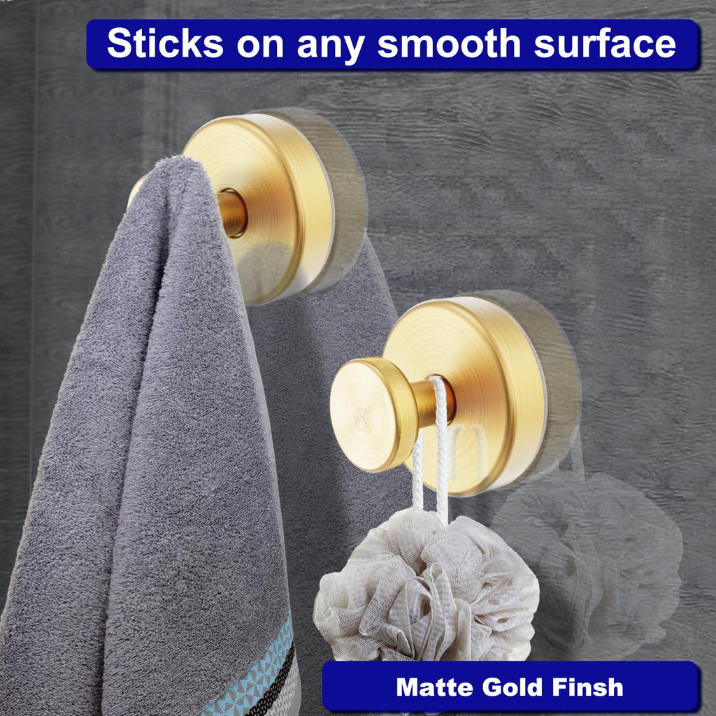 Bntuk Suction Cup Hooks for Shower, Towel Hooks for Bathroom Window Glass, Bath Robe Looafh Hook for Hanging - 2 Pack, Gold