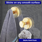 Bntuk Suction Cup Hooks for Shower, Towel Hooks for Bathroom Window Glass, Bath Robe Looafh Hook for Hanging - 2 Pack, Gold