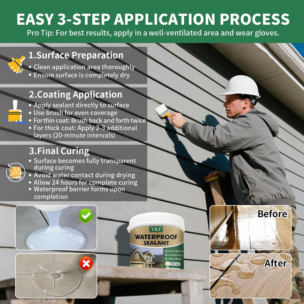 YKF 34oz Clear Transparent Waterproof Sealant, Water-Based Invisible Repairing Leak Agent for Roofs, Walls, Bathroom, Kitchen, Garden, Indoor & Outdoor Waterproof Coating