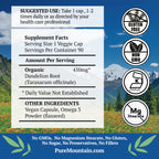 Pure Mountain Botanicals Dandelion Root Capsules - 450mg Organic Supplement - 90 Kosher Vegan Non-GMO Dandelion Pills