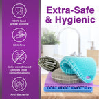 Silicone Dish Scrubber Sponges (5-Pack) - Dual-Sided Silicone Scrubbers and 1 Bottle Stick Brush - Food Grade Kitchen Scrubbers for Dishes - BPA-Free Sponges