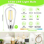 ASOMST 4-Pack Vintage Edison Bulbs 60W Equivalent, 850LM 6W LED Light Bulb Neutral White 4000K, ST58 Filament Lighting E26 Base, Non-Dimmable