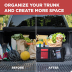 TRUNKCRATEPRO Extra Large Multi Compartments Collapsible Portable Trunk Organizer with Metal Hooks, Recommended for Really Large Loads Black Extra Large