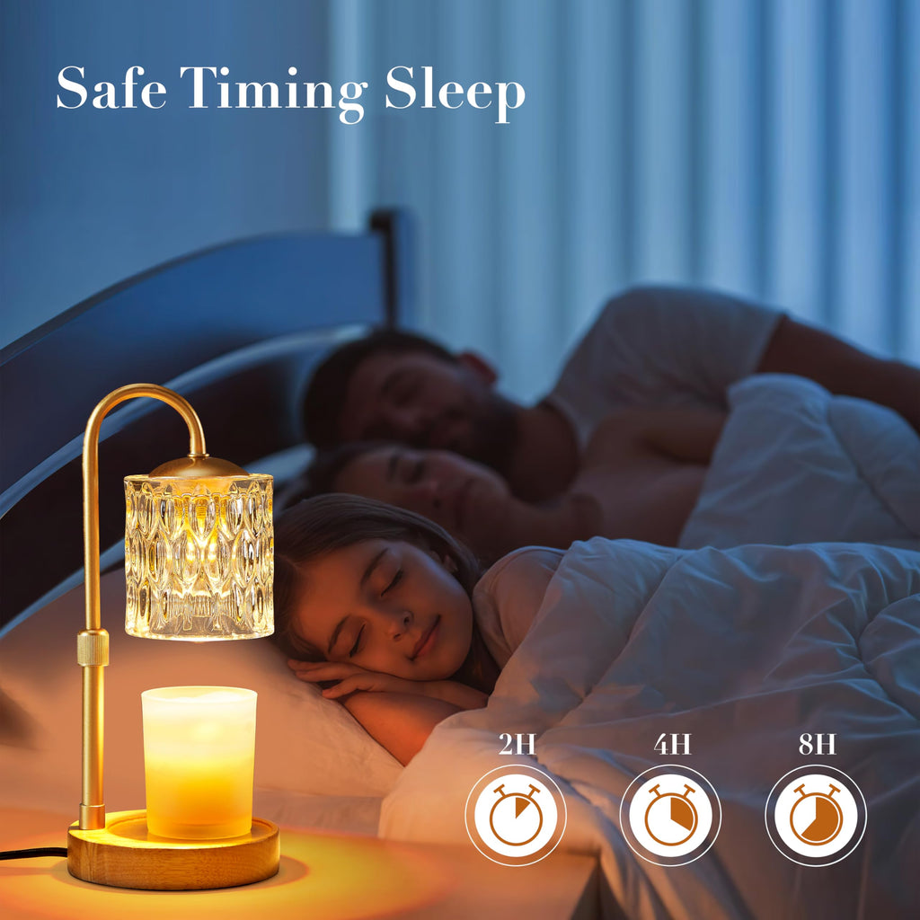 Briever Dimmable Candle Warmer Lamp with Timer, Height Adjustable Electric Candle Wax Warmer, Christmas Birthday Gifts for Women Mom, House Warming Gifts New Home Room Decor, Solid Wood Base