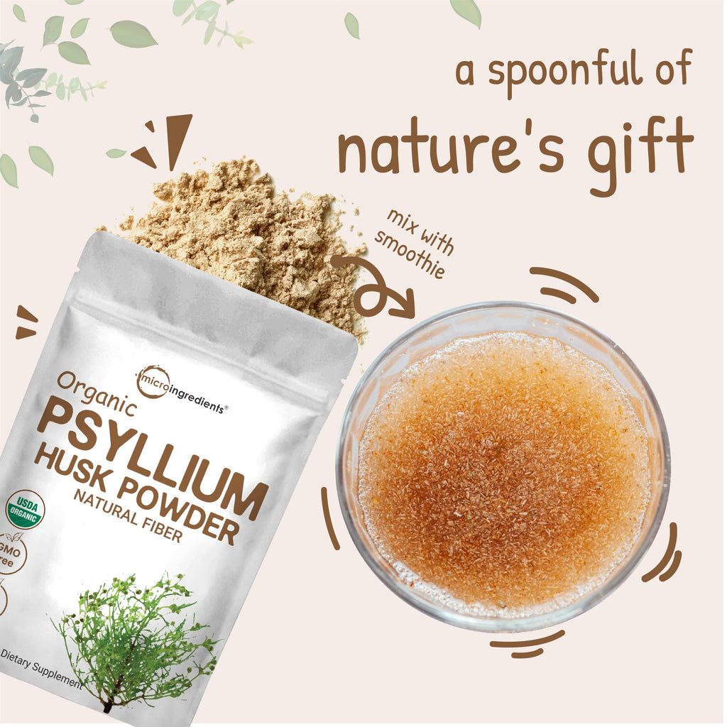 Micro Ingredients Organic Psyllium Husk Powder, 2lbs (32oz) | Daily Soluble Fiber Supplement | India Origin | Natural Prebiotics & Probiotics | Supports Digestive Health|Non-GMO, Keto Friendly, Vegan