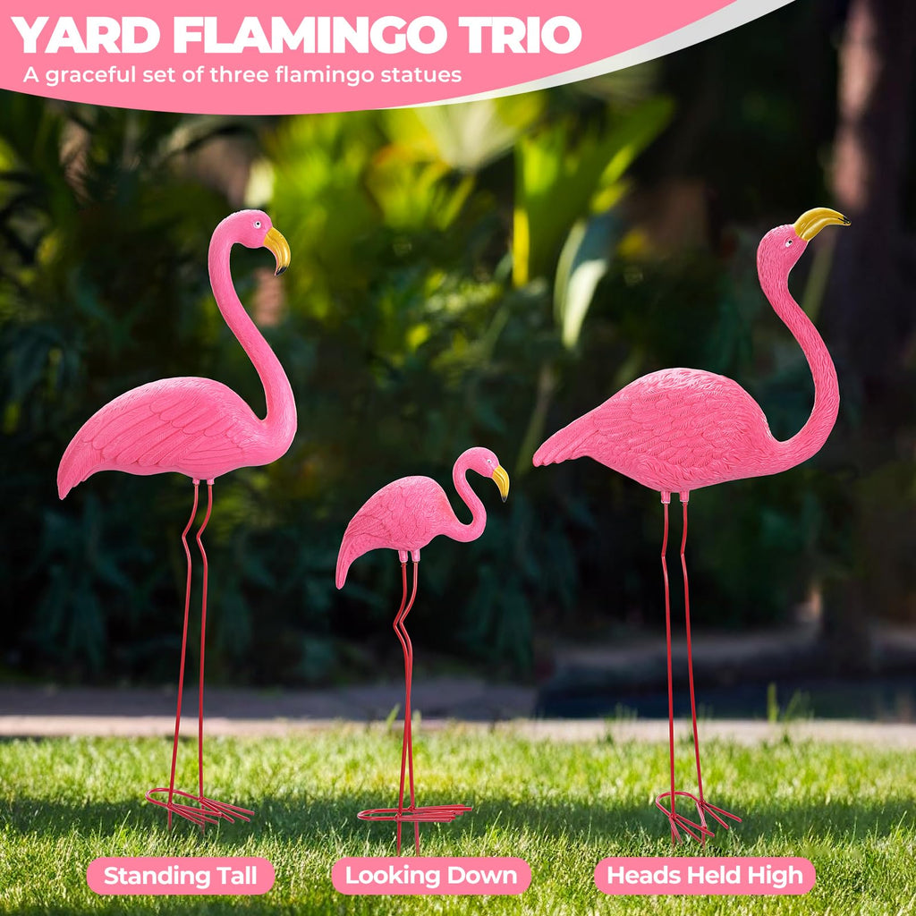 Ohuhu Family Flamingo Yard Ornaments, Set of 3 (32", 31", 19"), Pink