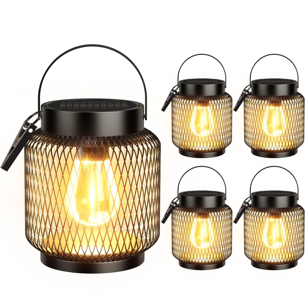 KOOPER Metal Solar Lanterns Outdoor Waterproof, 4 Pack Brighter Hanging Solar Lights for Outside, Up to 15 Hours Modern Hanging Solar Powered Lanterns Lights for Yard Patio Path Tree Garden Decorative