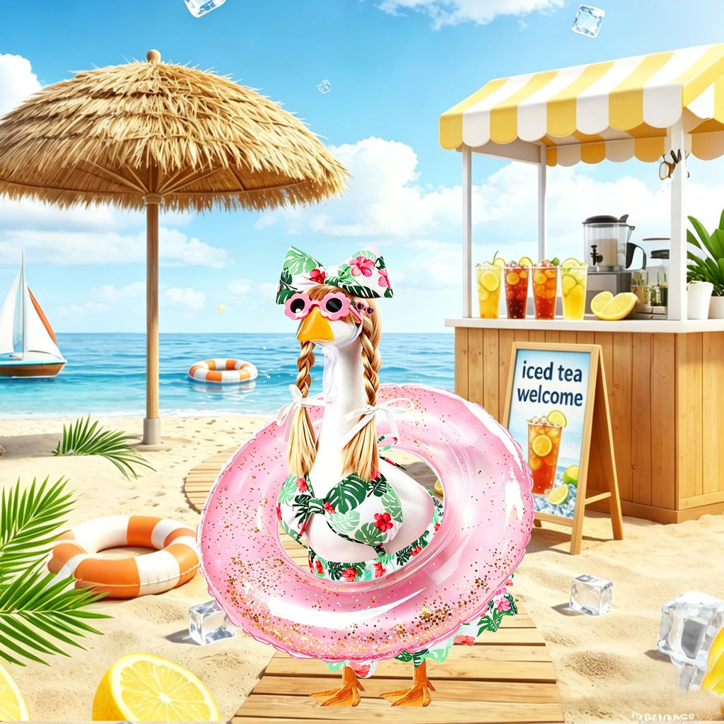 Porch Goose Bikini Outfit with Pool Ring, Sunglasses for Summer Yard Decor