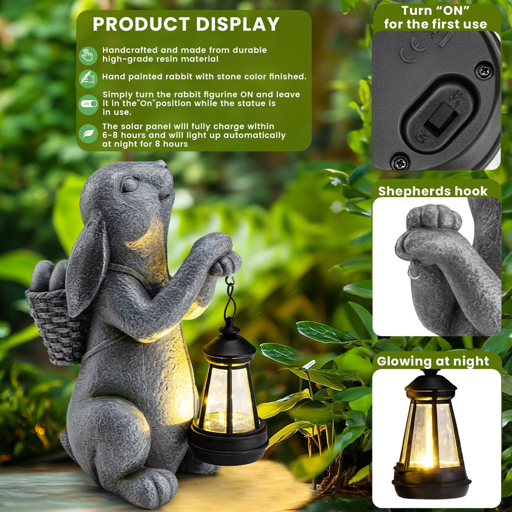 YDKOJGW Solar Garden Outdoor Statues Rabbit with Solar Lantern,Outdoor Bunny Figurines Decorations,Lawn Decor Bunny Statue for Patio, Balcony, Yard Ornament,Unique Housewarming and Easter Gifts