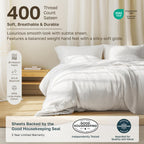 California Design Den Soft 100% Cotton Sateen Queen Bed Sheets Set, White