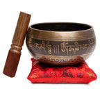 Premium Tibetan Singing Bowl Set – Handmade in Nepal Sound & Meditation Bowl – Spiritual Decor for Yoga, Wellness Spaces & Relaxation by Himalayan Bazaar (Brown & Red)
