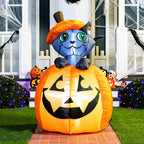 Joiedomi 5 FT Animated Pumpkin Inflatables, Outdoor Blow Up Cat On Pumpkin with LEDs for Yard, Outdoor Inflatable Halloween Decorations, Blow Up Halloween Decor for Outside