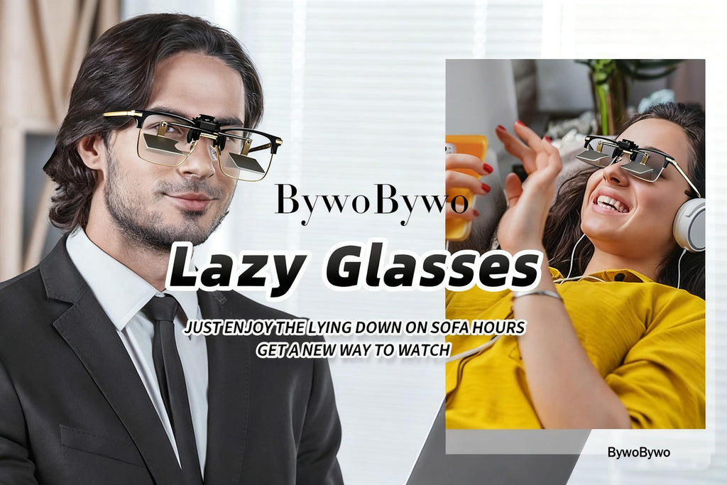 BywoBywo New Lazy Glasses 90 Degree for Lying Down Reading or Watching TV,Clip Glasses No Frame Arm Knitting Up Neck Relax, Prism Glasses for Looking Up Playing Mobile
