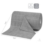 LIVOS Microfiber Cleaning Cloth Roll - 80 Pack, Reusable Paper Towels, Microfiber Towels for Cars, Super Absorbent Lint Free Cleaning Rags for House, Kitchen, Window-Check Grey, 11.5"x11.5"