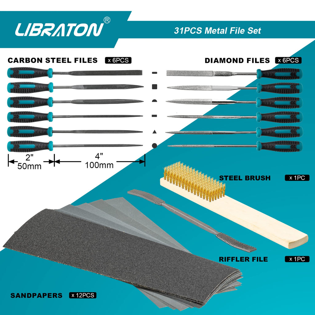 LIBRATON 31PCS Metal File Set, Metal Files, 12 Needle Files