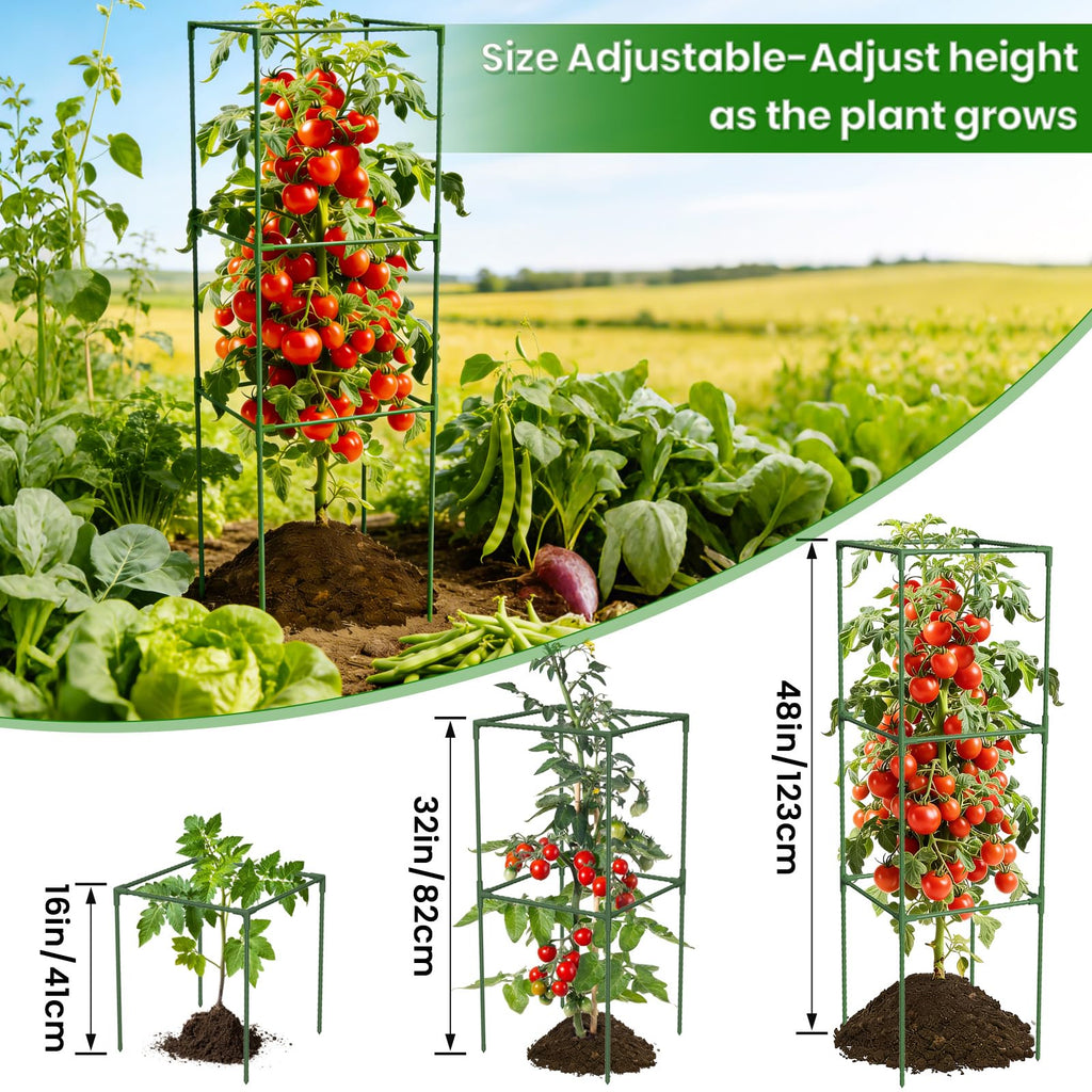 3 Pack Tomato Cages, 48'' Tall Tomato Plant Stakes Support for Raised Garden Bed Tomato, Square Trellis Cages for Garden Climbing Vegetables Flowers Fruits