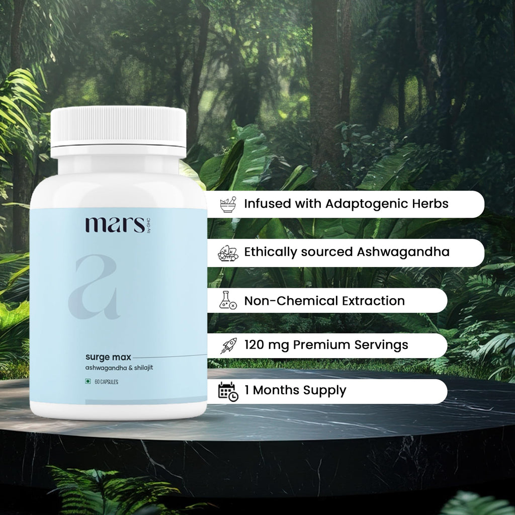 Mars Surgemax Natural Capsules with Shilajit & Safed Musli | Supports Energy, Strength & Immunity | for Active Lifestyle | 60 Capsules | Pack of 1