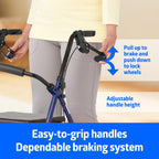Medline Rollator Walker with Seat, Steel Rolling Walker with 6-inch Wheels Supports up to 350 lbs, Medical Walker, Blue