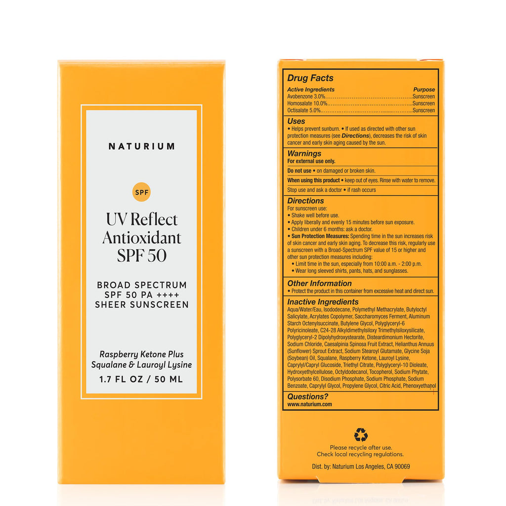 Naturium UV Reflect Antioxidant, Broad Spectrum SPF 50 PA ++++ Sheer Sunscreen, Lightweight Face & Skin Protector with Soft Matte Finish, 1.7 oz
