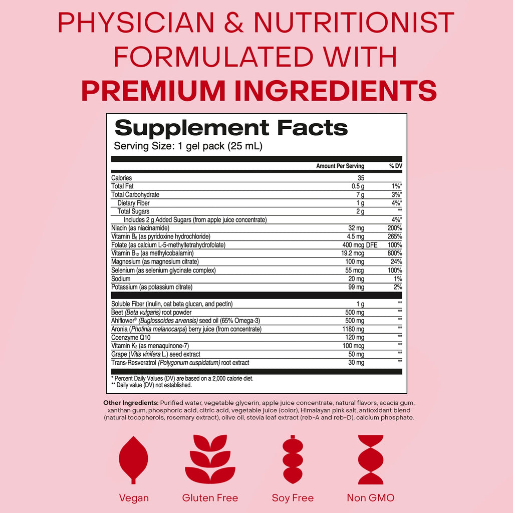Healthycell Heart & Vascular Health Daily Liquid Supplement - Cardiovascular Support with Beet Root Powder, Resveratrol, CoQ10, Omega-3 & Vitamin K - 30 Gel Packs