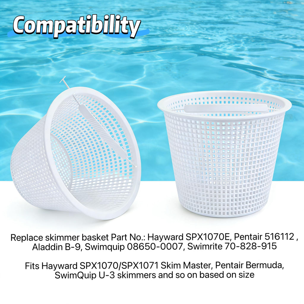 WENPENG Pool Skimmer Basket 8 Inch Pool Filter Basket with Handle (Set of 2), Plastic Replacement Skimmer basket for Inground Pool Remove Leaves Debris, Fits Most Hayward Pentair Pool Skimmers (White)