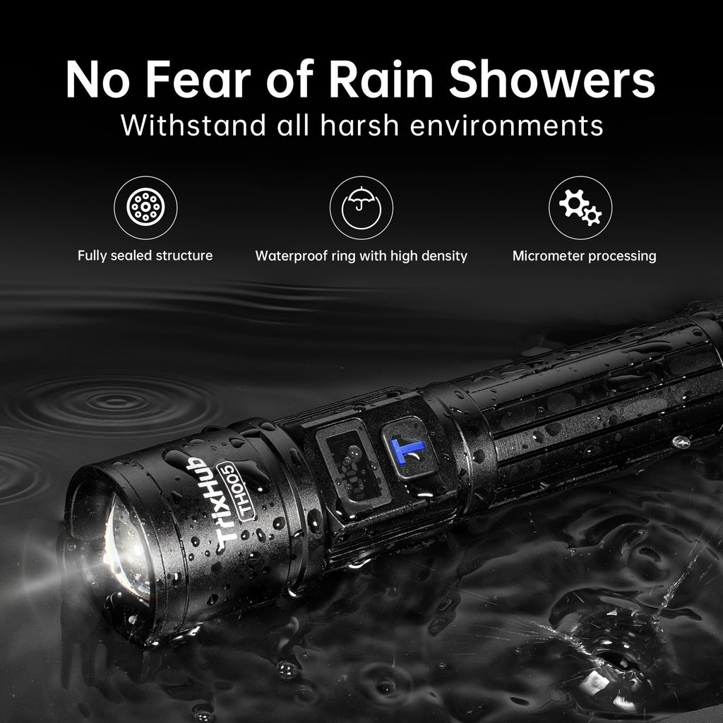 TrixHub Rechargeable Flashlights 2 Pack, Super Bright High Lumens Flash Light, 5 Modes Zoomable Linternas with LCD Digital Display, Powerful Handheld LED Flashlights for Home Emergencies Camping
