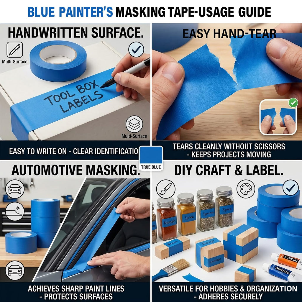 Duccinp Blue Painters Tape 2 Inch Wide, 4 Rolls Masking Tape 1.89 Inch x 55 Yards – Strong Adhesion Painter’s Tape, No Residue Blue Masking Tape for Painting, DIY, Packaging & Multi-Surface Use
