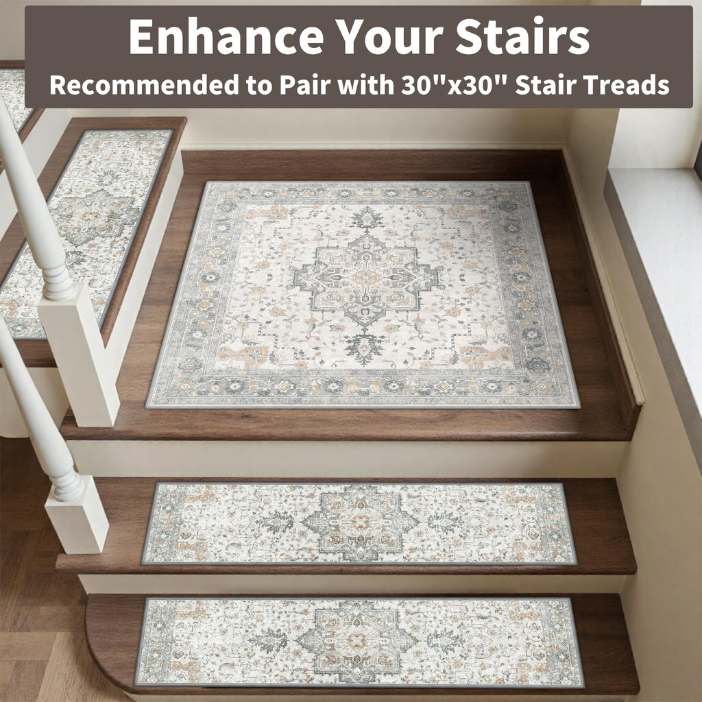 sarben Non Slip Stair Treads for Wooden Steps 15PCS - 8"x30" Indoor Safety Carpet, Edging Mats with TPE Adhesive Backing, Pet and Elderly Friendly Stair Rugs (Taupe)