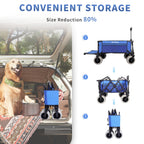 51" L Beach Wagon with 9" Sand Wheels,260L Collapsible Beach Cart with Rear Tailgate,Heavy Duty Wagon for Sand, Camping, Fishing and Sport,Blue