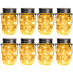 GIGALUMI Solar Mason Jar Lights, 8 Pack 30 Led String Fairy Lights Garden Lights Outdoor Waterproof Hanging Solar Lanterns for Outdoor, Garden, Patio, Lawn, Balcony Decoration