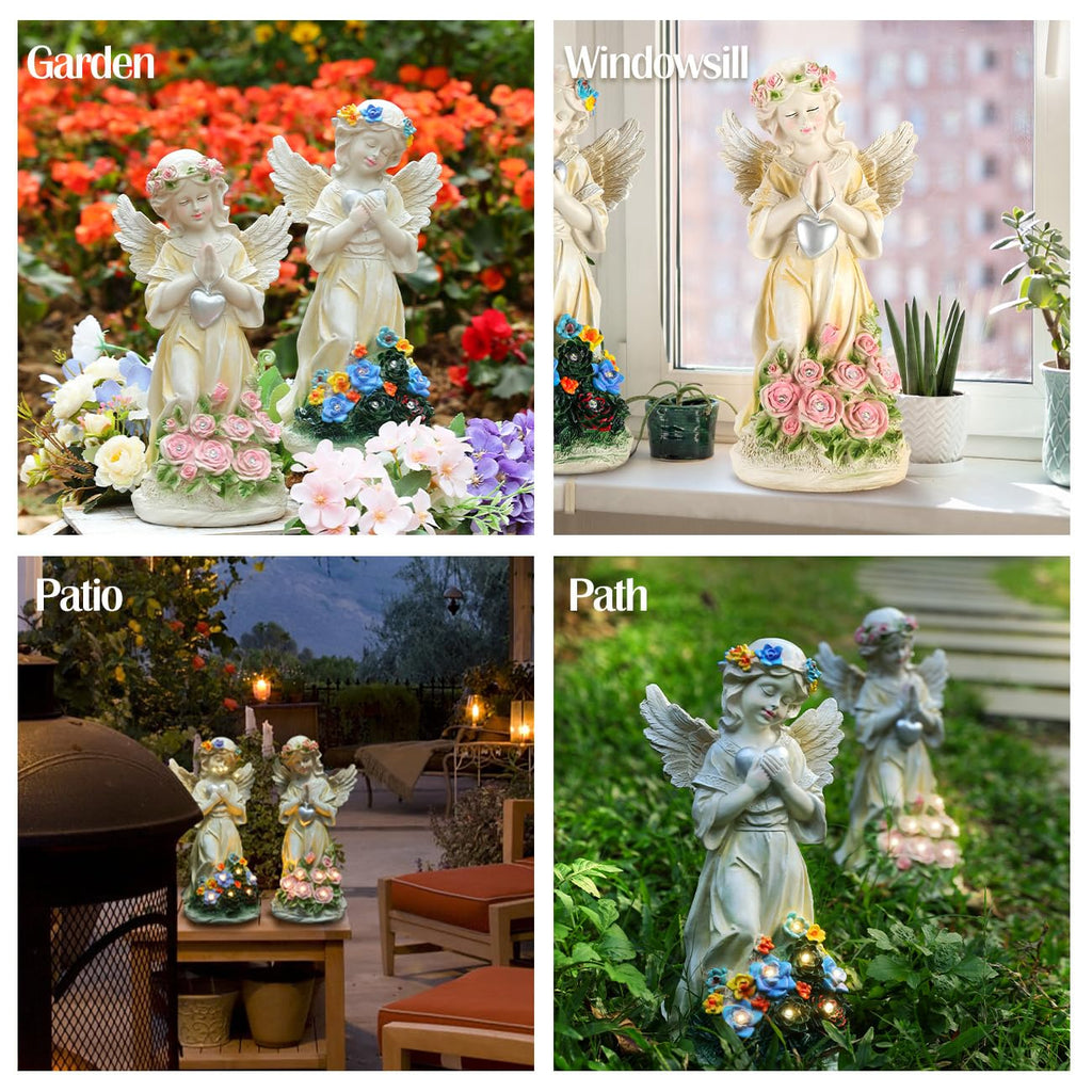 Kssiaz Angel Garden Statue 2Pcs,Love Heart Solar Decor with Warm Light