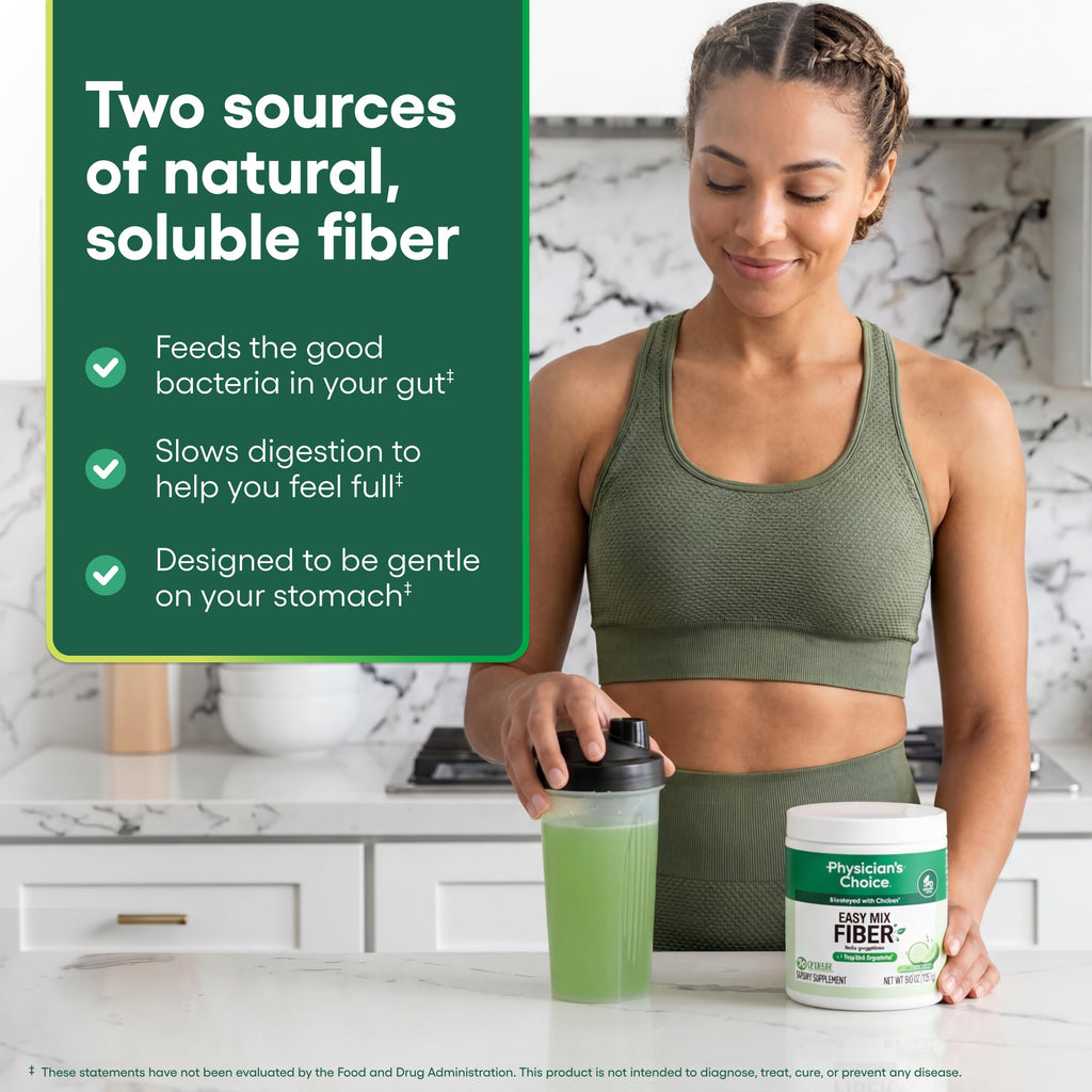 Physician's CHOICE Easy Mix Fiber for Digestive Health & Regularity - No Grit - Daily Prebiotic Soluble Fiber Powder Supplement for Women and Men - Cucumber Lime - 30 Servings
