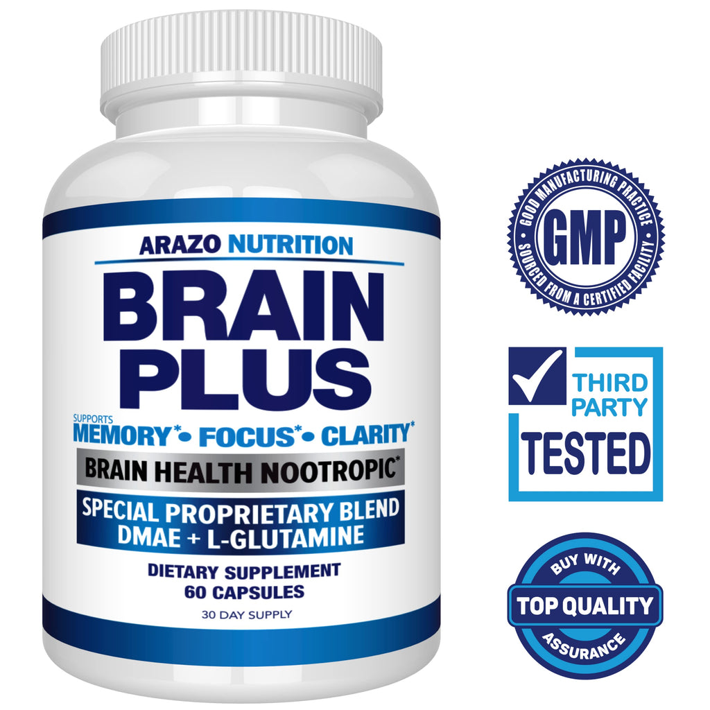 Arazo Nutrition Premium Brain Function Supplement – Memory, Focus, Clarity – Nootropic Booster with DMAE, Bacopa Monnieri, L-Glutamine, Multi Vitamins, Multi Minerals