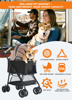 MILA&LOUIS Dog Stroller, 26" Pet Cradle for Medium Dog, Lightweight Foldable Dog Stroller for Multiple Small Pets Durable PU 4-Wheel Dog Strollers, Pet Stroller for Dogs & Cats up to 25Lbs