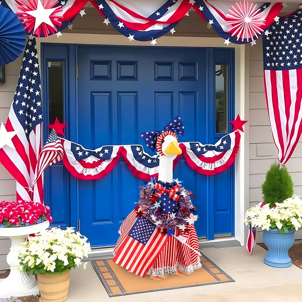 AnyDesign Patriotic 4th of July Porch Goose Outfit, Red Blue American Flag